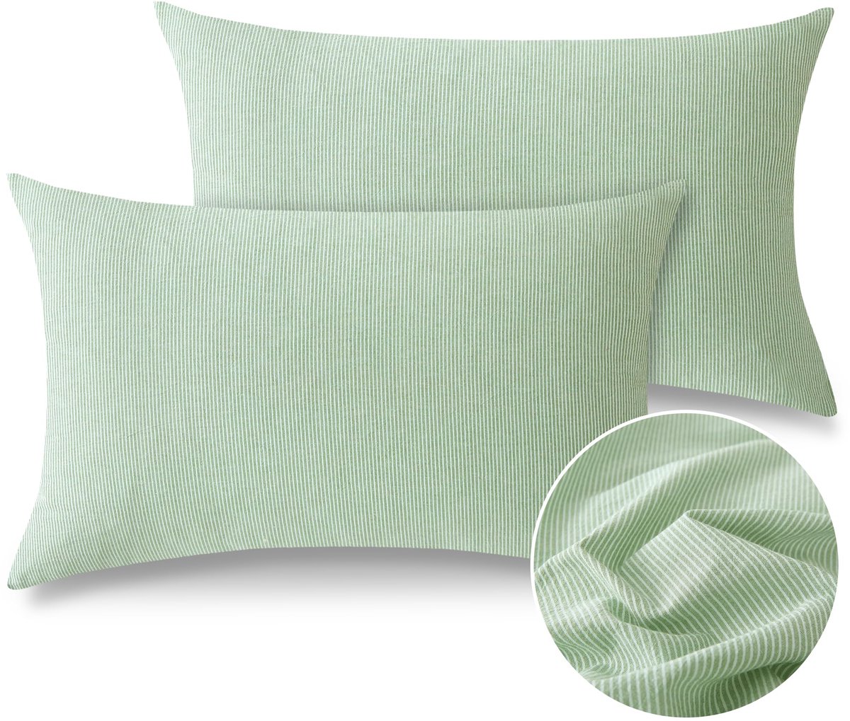 Ibenzoa Katoenen Kussensloop Set van 2 met Linnen Structuur en Verborgen Rits, 40 x 80 cm groen