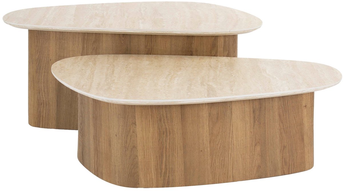 Industrieel In Huis Luxe Salontafel Set van 2 - Bijzettafels Hout - Bijzettafeltjes Woonkamer - Antieke Tafelset - Salontafel Industrieel Hout - Decoratie Salontafel - Salon Tafel Industrieel & Landelijk - Grote & Kleine Tafel Bruin