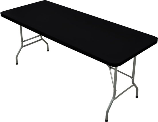 Nappe - Nappe élastique rectangulaire - 183×76cm - Nappe en polyester coupe-vent - Nappe lavable anti-rayures - Convient pour tables pliantes, pique-niques, camping, fêtes - Zwart