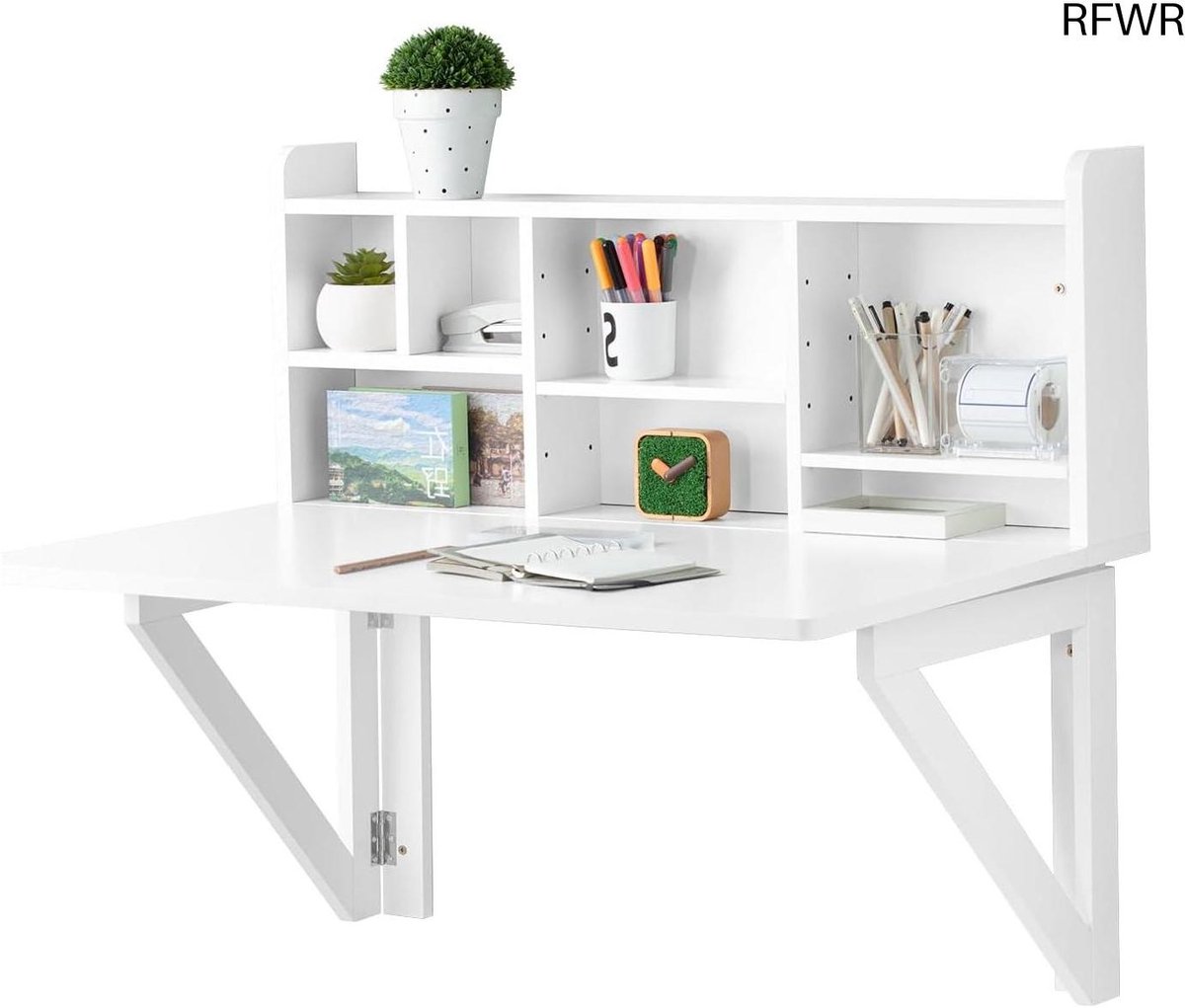 RFWR® Opklapbare Wandtafel met Geïntegreerde Wandkast - Eettafel en Keukentafel - Wit 90x78x60cm