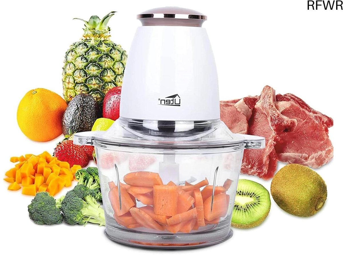 RFWR® Elektrische hakmolen 400W met 1,5L glazen container voor snijden en malen van groente, fruit en vlees