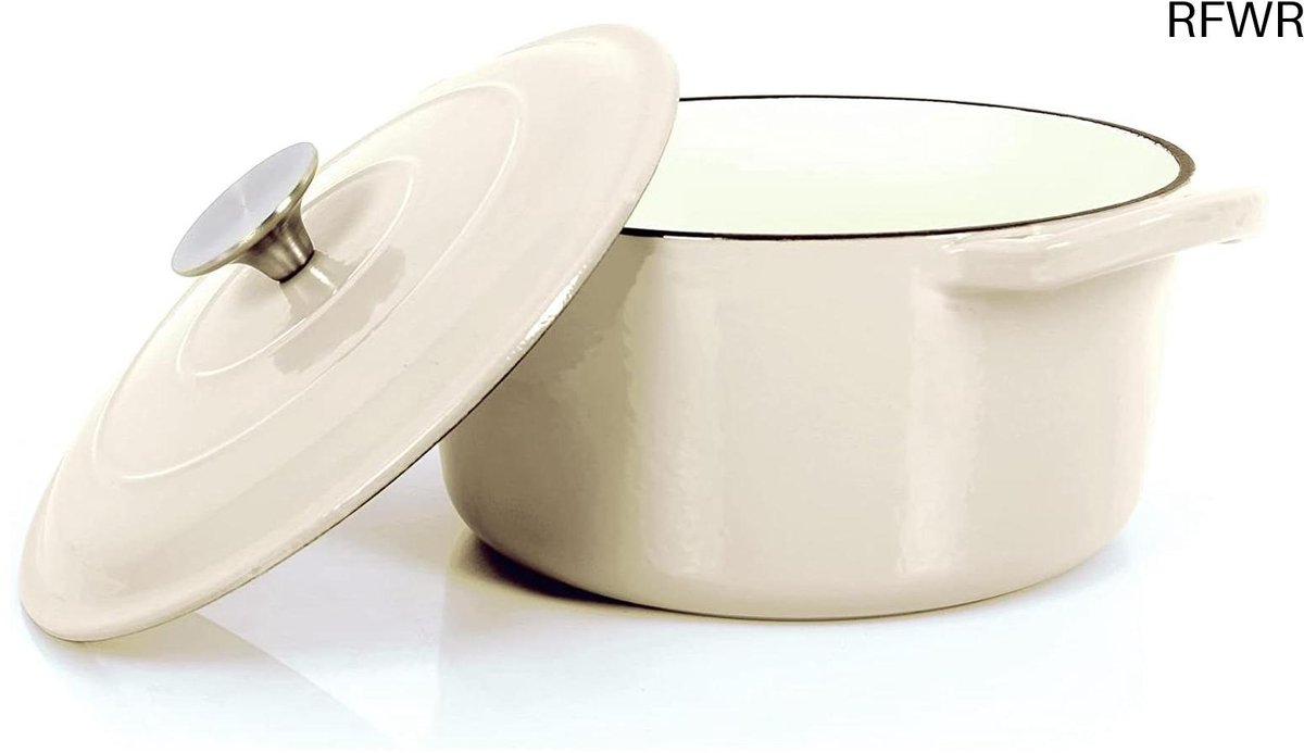 RFWR® Gietijzeren Stoofpan met Emaille Coating – 3,5 L Ronde Braadpan voor Oven en Inductie – Hoogwaardige Kookpan met Deksel