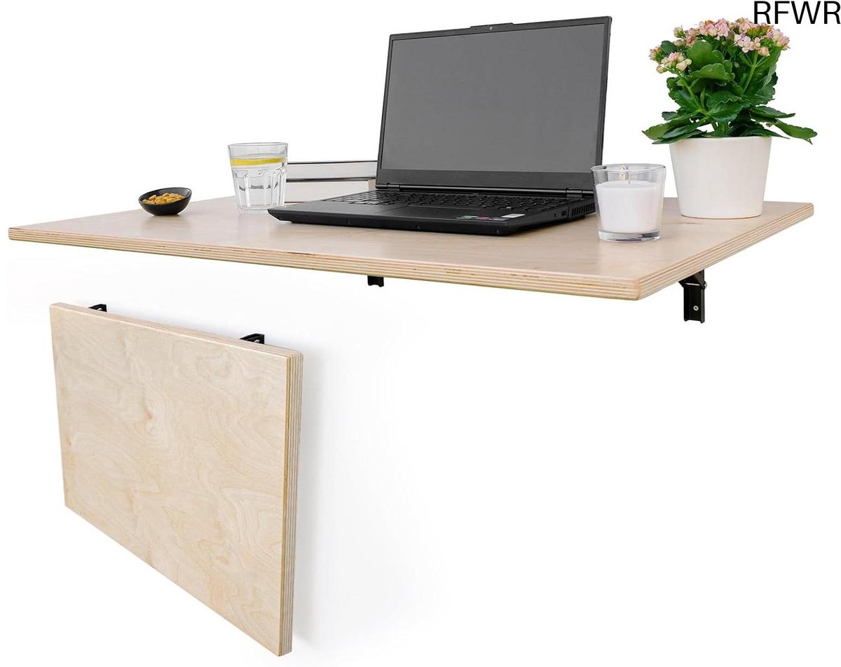 RFWR® Ruimtebesparende Wandklaptafel van Massief Hout - Opvouwbare Keukentafel en Zwevend Bureau