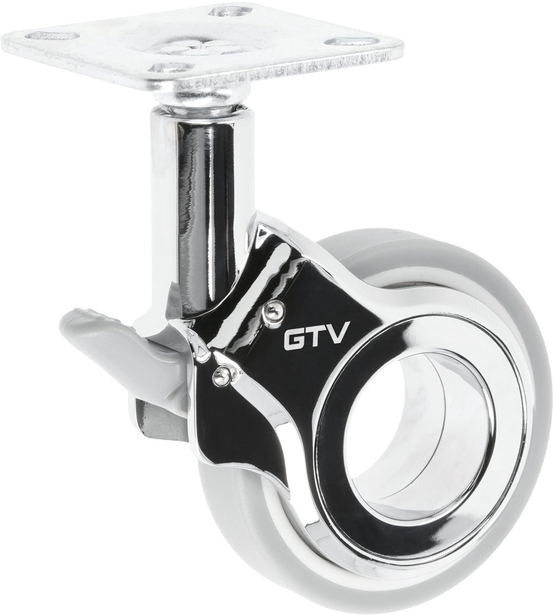 GTV - Meubelwielen GIRA | Zwenkwielen | Wielen voor meubels | Met rem | Diameter 60 mm | Gemaakt van kunststof en staal | Verchroomd + mat grijs