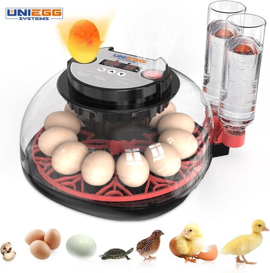 Incubateur entièrement automatique UniEgg® 12H Expert 12 à 60 œufs - processus d'incubation entièrement automatisé - bouteilles d'eau incluses - système de retournement automatique - adapté à différents types d'œufs