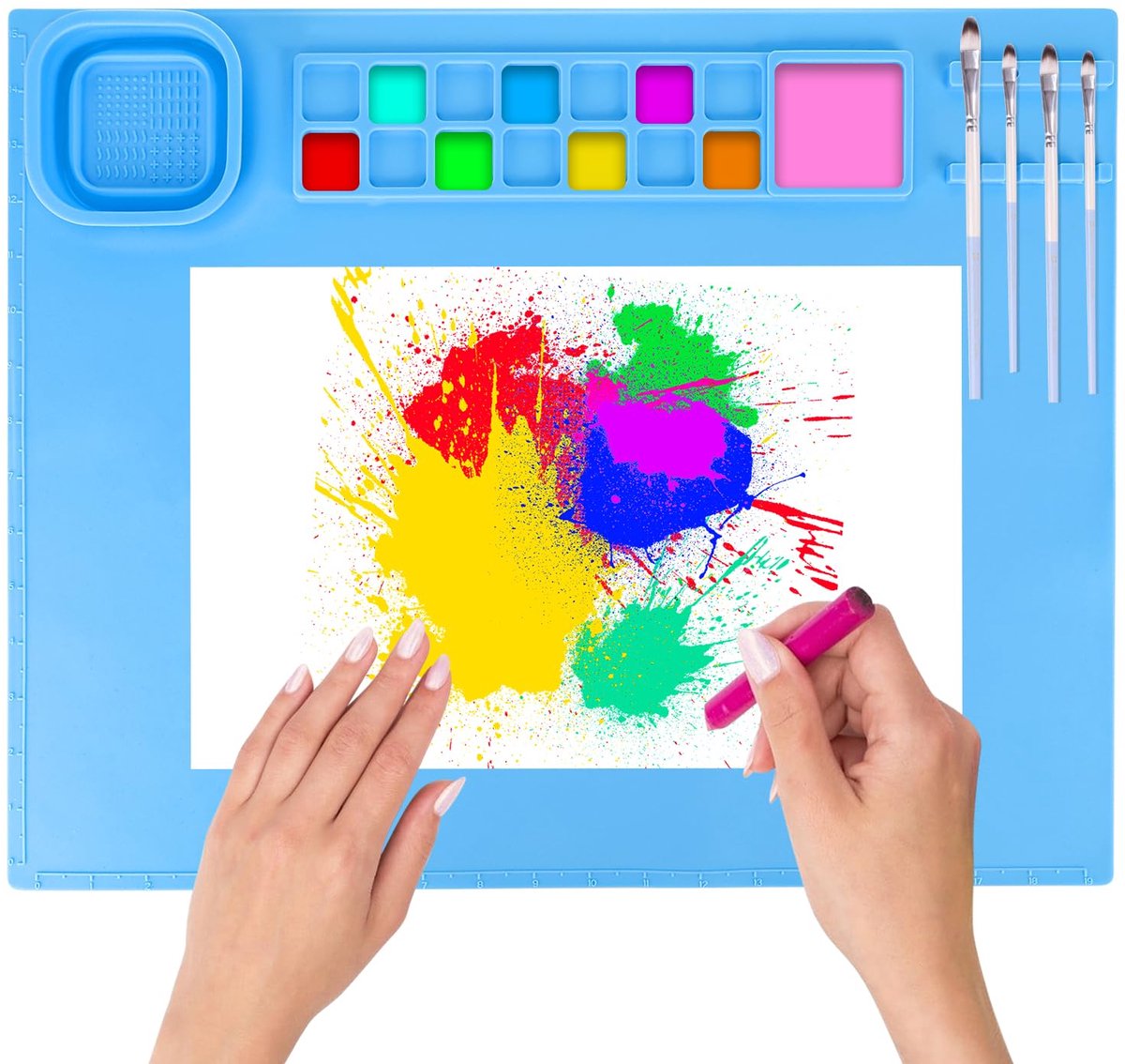 Luziyun siliconen schildermat 51x41cm schildermat voor kinderen Opvouwbare en wasbare siliconen schildermat voor kinderen Perfect voor knutselen, schilderen, aquarelschilderen, knippen en doe-het-zelfprojecten (blauw)
