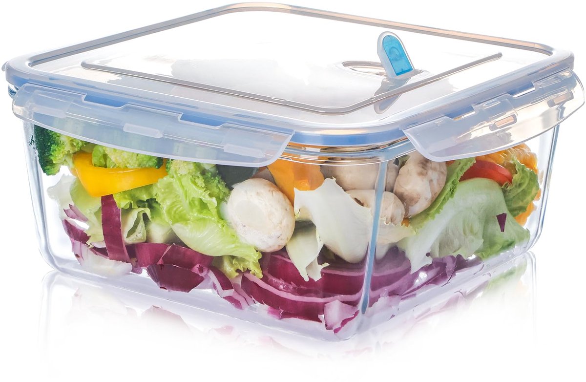 NUTRIUPS 3,3L grote glazen voedselcontainers met deksel, vierkant, BPA-vrij voor maaltijdvoorbereiding, reizen, vriezer, oven