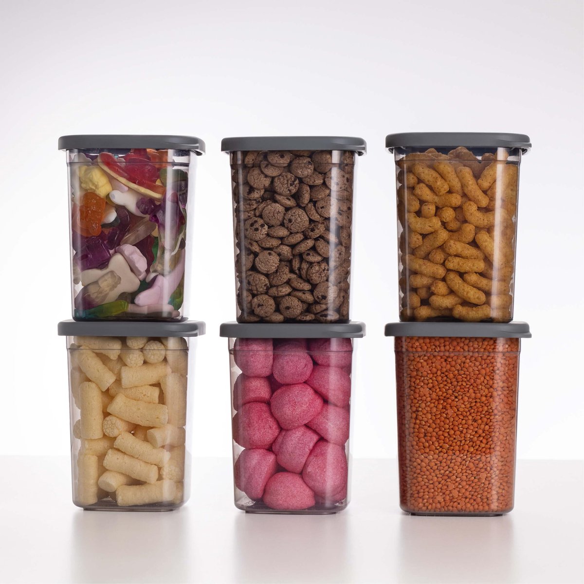 QOONA Luchtdichte Opbergdozen met Deksels [1000ml - Set van 6] Antraciet - Stapelbaar & Ruimtebesparend voor de Keuken, Bloemopslag, Voedselcontainer, Opbergcontainer, Opbergdoos