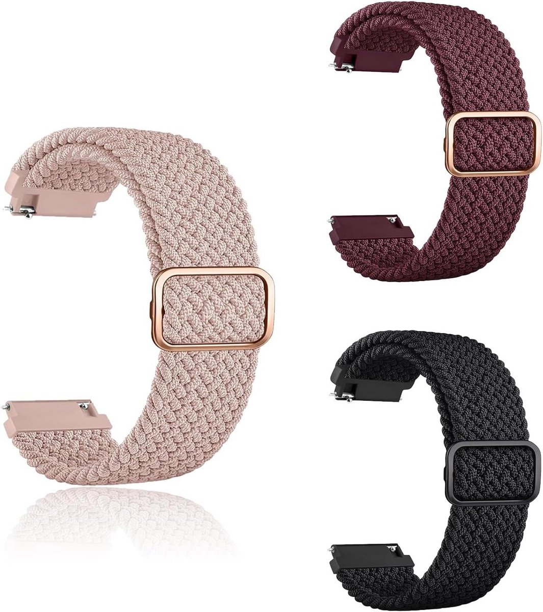 Allecto Plus - Nylon horlogebandje 20 mm voor Watch GT3-Buds Galaxy Watch - Gevlochten - Zwart-Flexibel