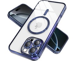Telefoonhoesje Geschikt voor iPhone 16 Pro Max – Siliconen Hoes met Chroom – Compatibel met MagSafe – Geïntegreerde Camerabescherming – Donkerblauw – FuturiQ