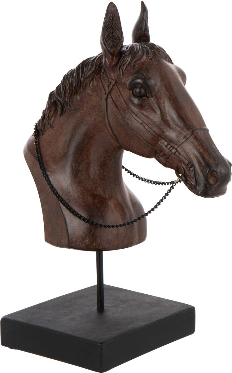 Paard Hoofd Op Voet Polyresin Donkerbruin Small