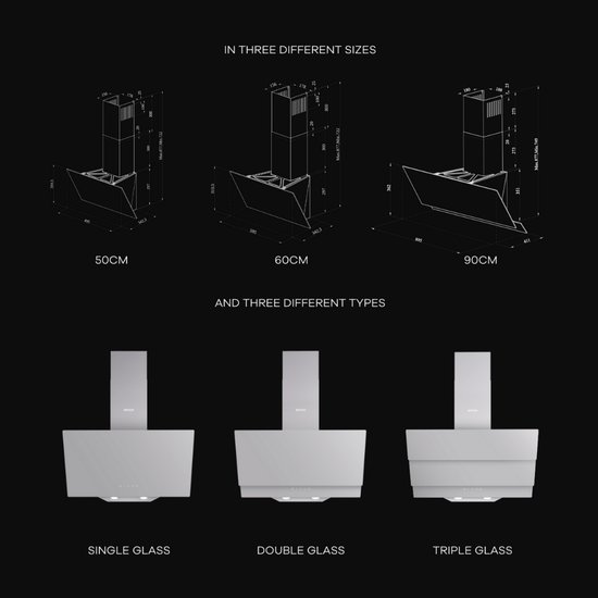 Wiggo WE-E623G(G) - Hotte de cuisine coudée - 60 cm - Double Glas Grijs