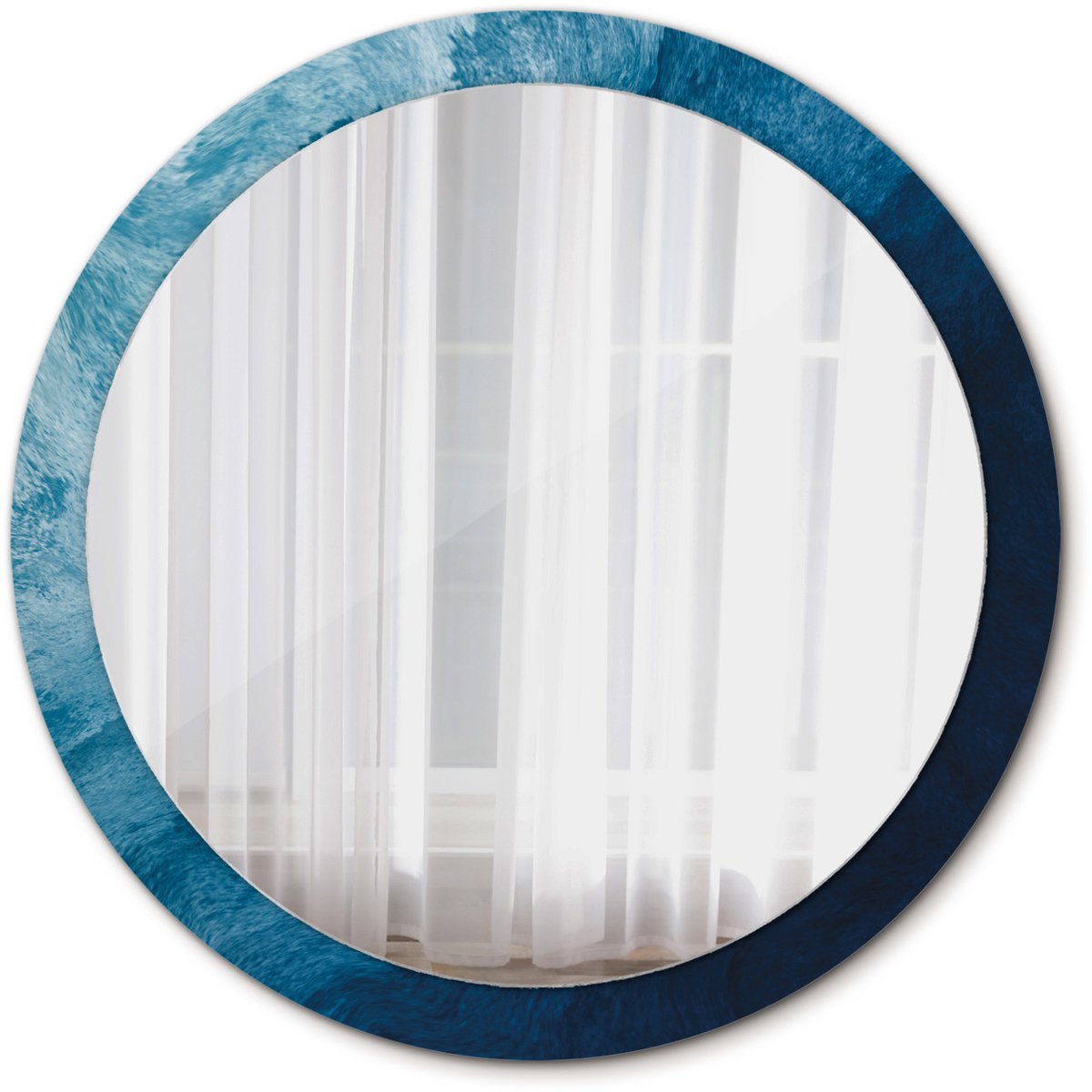 Tulup Spiegel - Spiegel op gehard Glas - Ronde Spiegel - Abstracte kunst - Diameter: 100 cm - Spiegel met decoratieve opdruk - Luxe Spiegel - Blauwe - Spiegel voor elke ruimte - Scheerspiegel - Eenvoudige montage