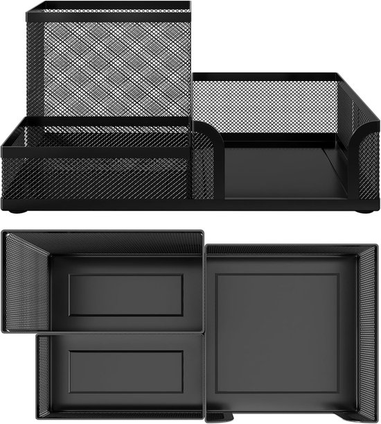 Foto: Quvio bureau organizer pennenbakje pennenhouder organizer bureau bureau accessoires 3 vakken 10 x 20 x 10 cm lxbxh staal zwart