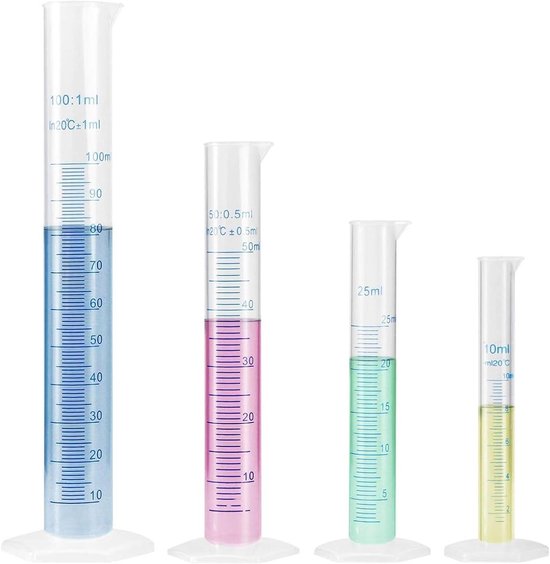 Set van 2 kunststof maatcilinders voor doe-het-zelf en wetenschappelijke laboratoria, kunststof schaal, vloeibaar meetgereedschap, 100 ml