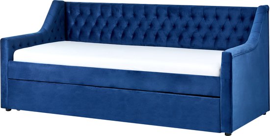 MONTARGIS - Onderschuifbed - Marineblauw - 90 x 200 cm - Fluweel