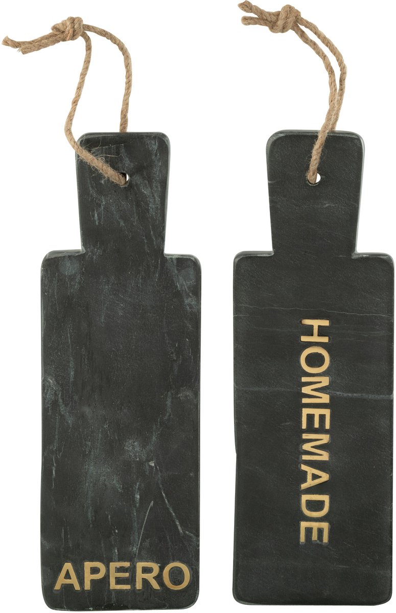 J-Line kaasplank Rechthoek - steen - zwart/goud - small - 2 stuks