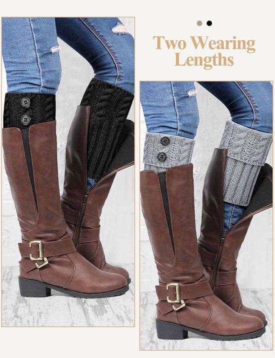 Jambières tricotées pour femme - Chaudes et confortables - Set de 2 - Grijs et Zwart