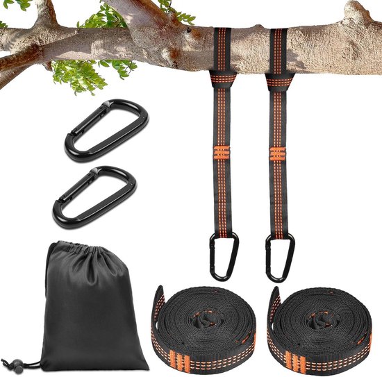 Kit De Fixation Pour Hamac - 2 Sangles Polyester 2m Avec Mousquetons, Charge Max 300kg - Pour Camping, Jardin, Balançoire