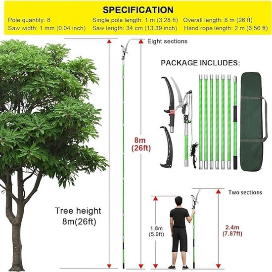 RFWR® Telescopische takkenzaag voor hoge takken - Handmatige tuinsnoeier tot 8 m van Merkloos	 — afbeelding 5