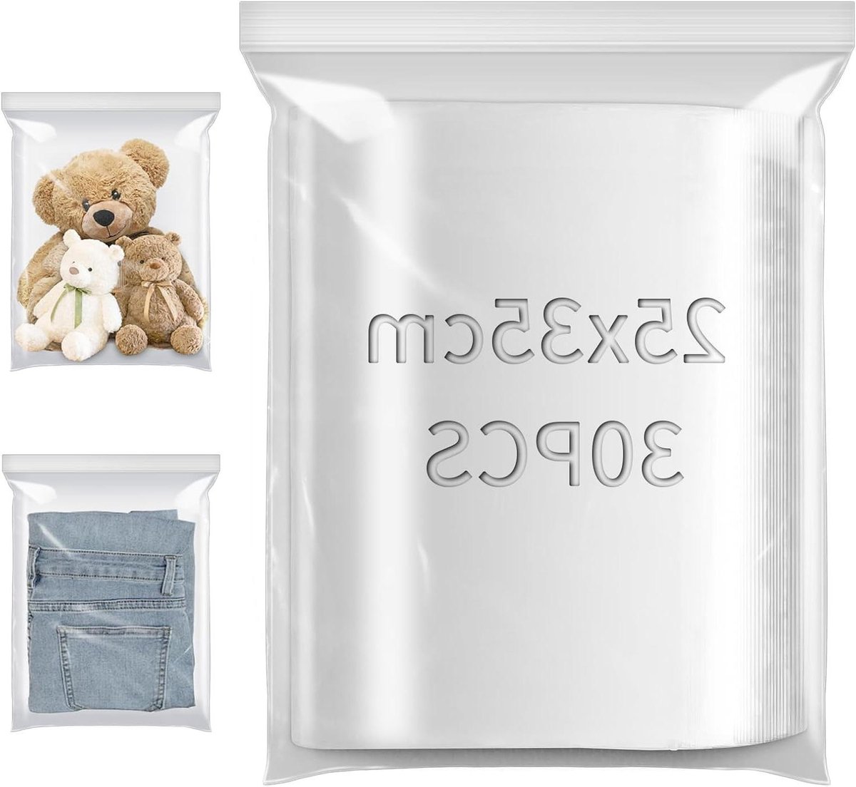 Allecto Plus - Hersluitbare Plastic Zakken 25x35cm 30 Stuks - Geschikt voor Voedsel en Kleding opbergen