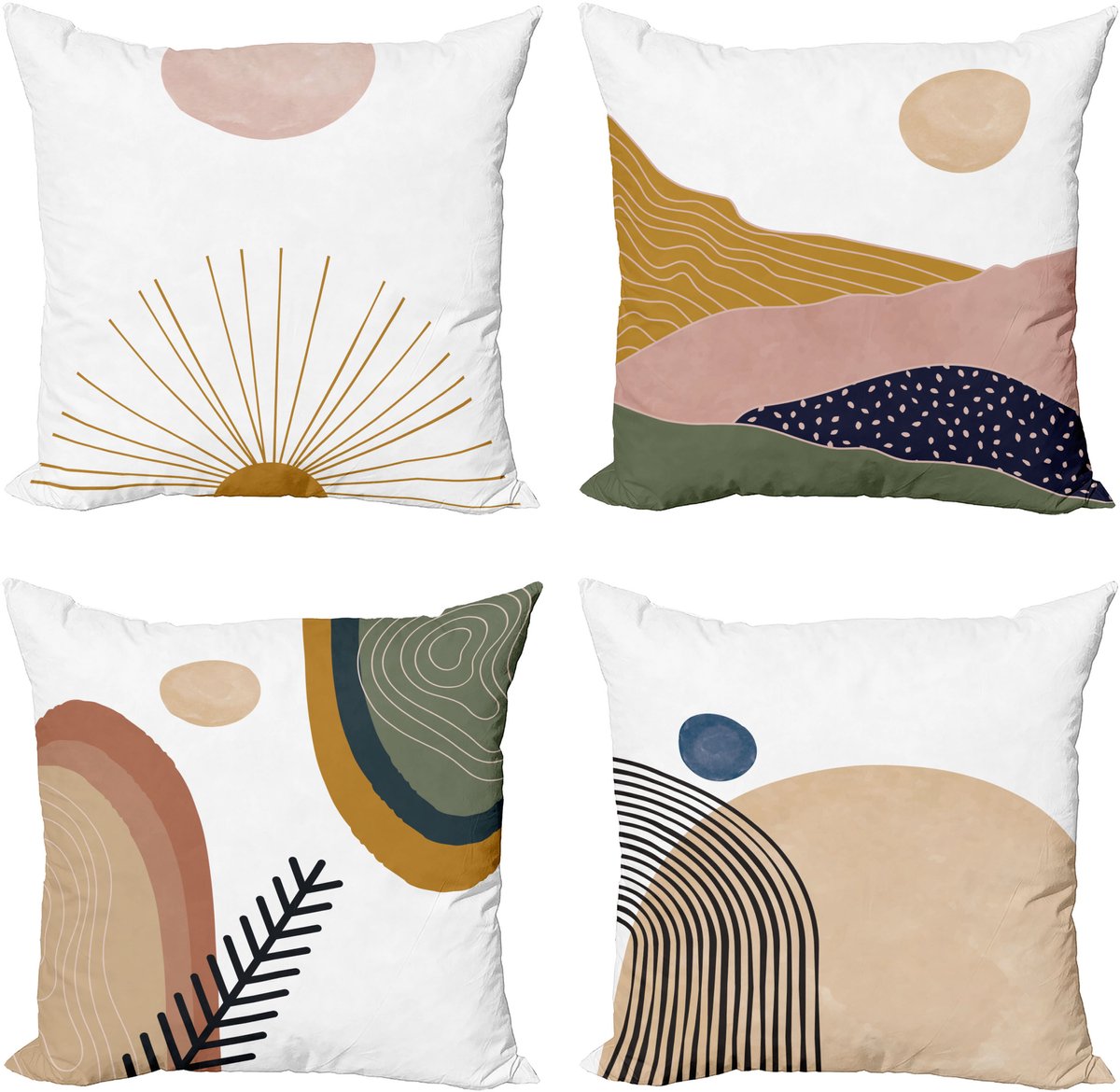 New Bed Minimalistisch Contemporary Design Cirkels Takken Zon Kussenhoes met sierkussen, 4-pack, modern accent, dubbelzijdig digitaal bedrukt, 50 cm x 50 cm Blush Wit en Legergroen