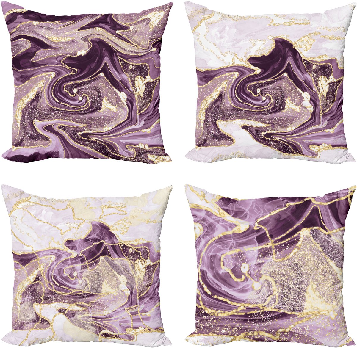 New Bed Marmerprint Moderne Patroon Golvende Kleuren en Abstracte Kussenhoes met sierkussen, 4-pack, modern accent, dubbelzijdig digitaal bedrukt, 50 cm x 50 cm Crème en Aubergine