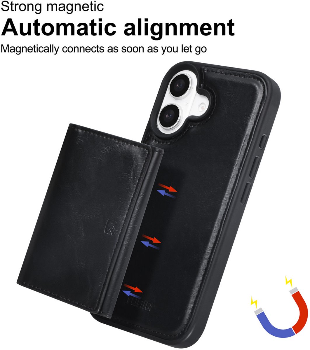 TUNIQ telefoonhoesje voor Apple iPhone 16 - Afneembare pasjeshouder - Zwart