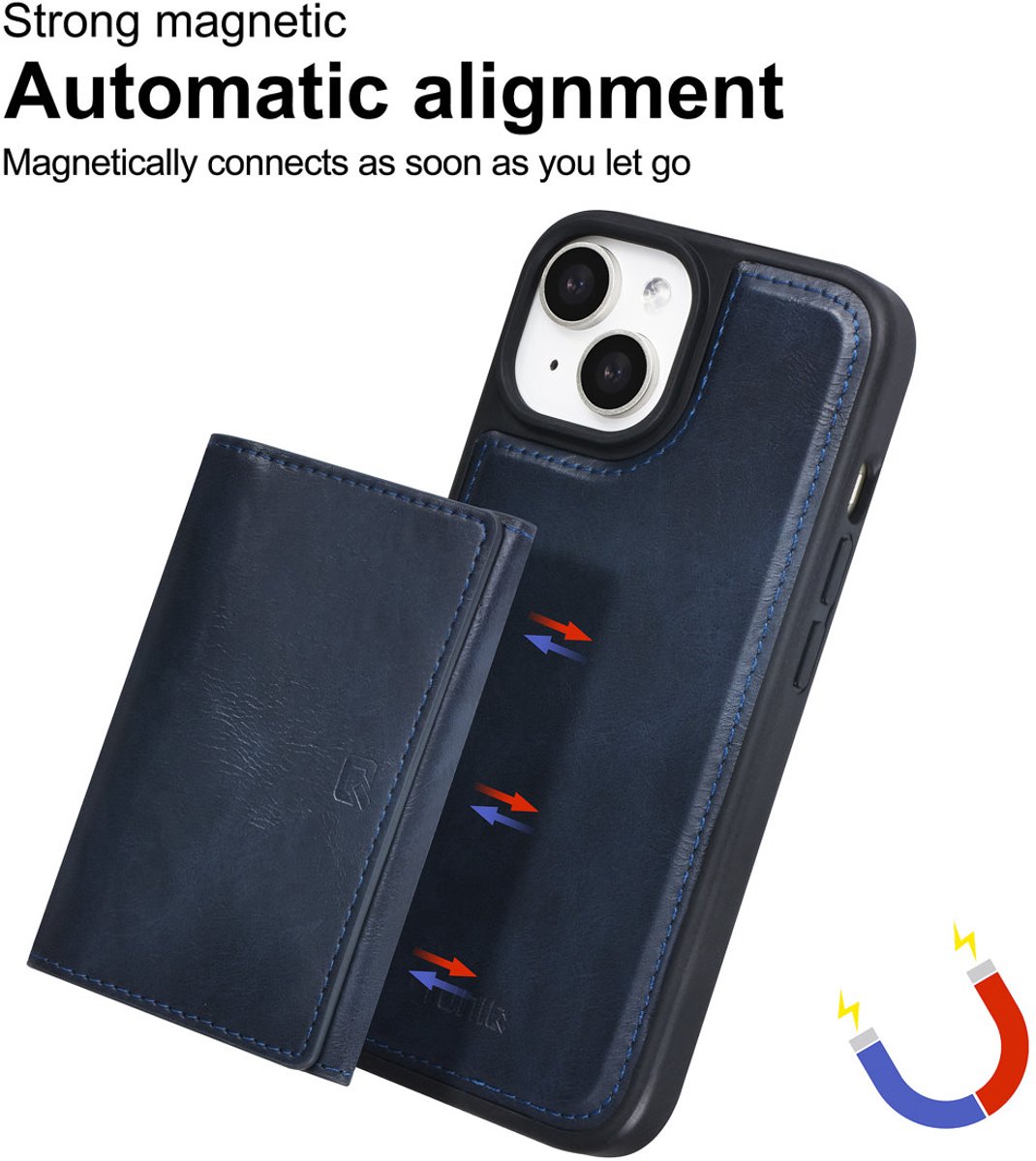 TUNIQ Back cover - iPhone 15 - Blauw - Met afneembare pasjeshouder