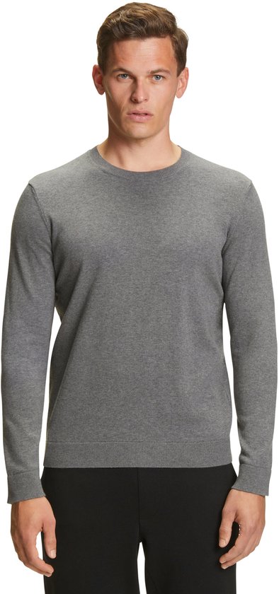 FALKE Basic Cotton Crew Neck elegante klassieker katoen trui heren grijs - maat L