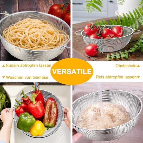 Passoire Inox 18/8 3.8L Avec Bol Mélangeur - Grandes Perforations 2mm, Poignées Intégrées, Lave-vaisselle Safe