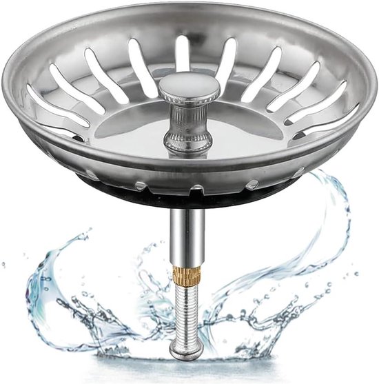 Titre : Bouchon de vidange universel réglable en hauteur en acier inoxydable pour lavabo et évier - évier de cuisine - 1 pièce avec crépine de vidange