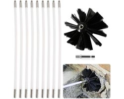 Allecto Plus - Schoorsteenveegset Oven Pijp Borstel Reinigingsset met 9 flexibele staven 410 mm, 1 borstelkop en 1 zeskantstok. Ideaal voor het vegen van de schoorsteen.