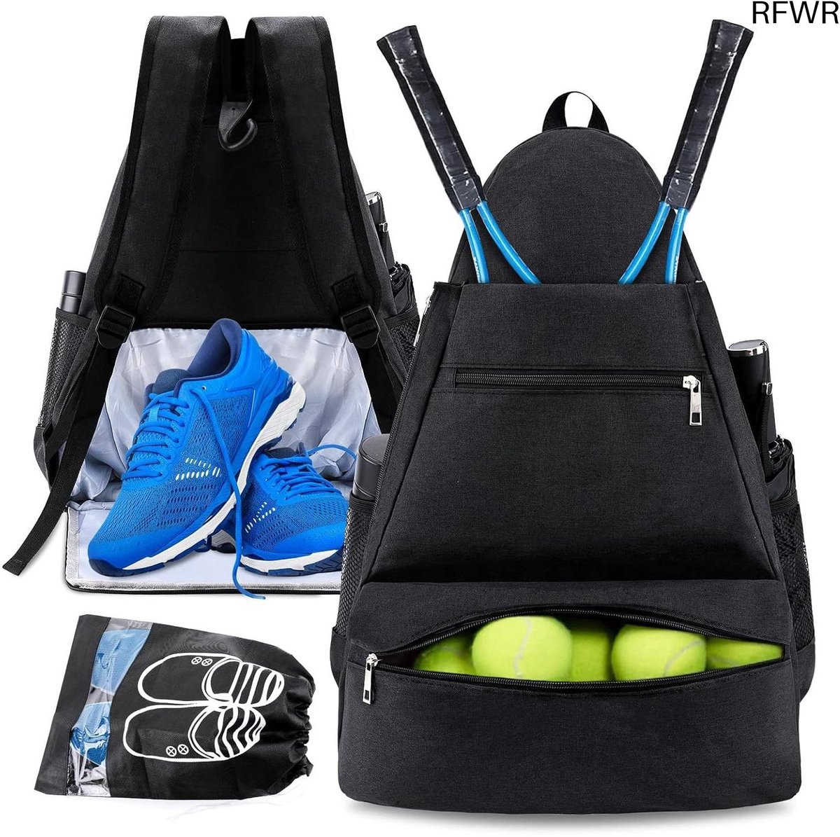 RFWR® Tennistas met Schoenenvak voor Dames en Heren - Sporttas voor 2 Rackets en Tennisschoenen