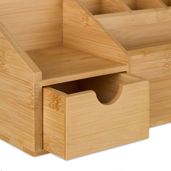 organiseur de bureau - avec tiroir - 6 compartiments - bambou