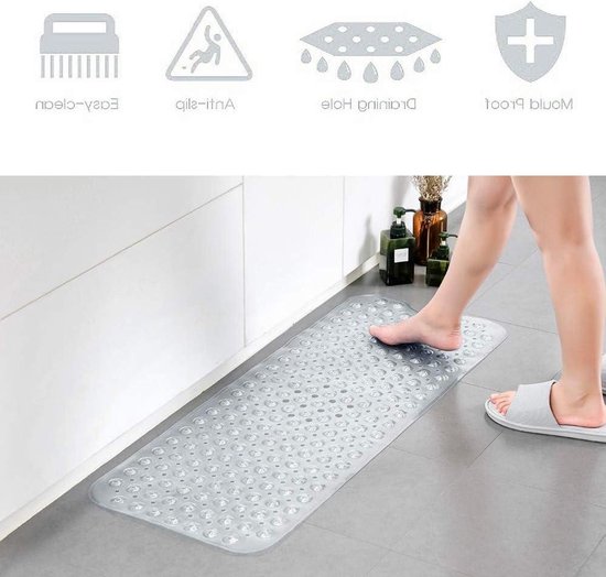 HITSLAM Antislip badmat, 101 x 40 cm, extra lang, antislip douchemat voor kinderen, badmat met zuignappen en drainagegaten, machinewasbaar, oceaan