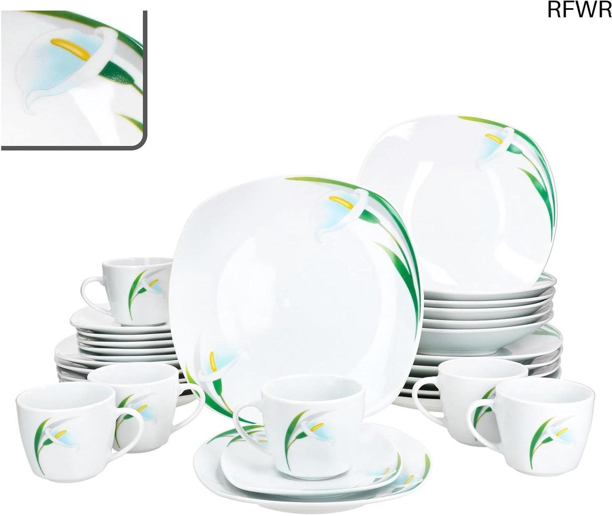 RFWR® 30-delige combiservies set voor 6 personen met bloemendecoratie