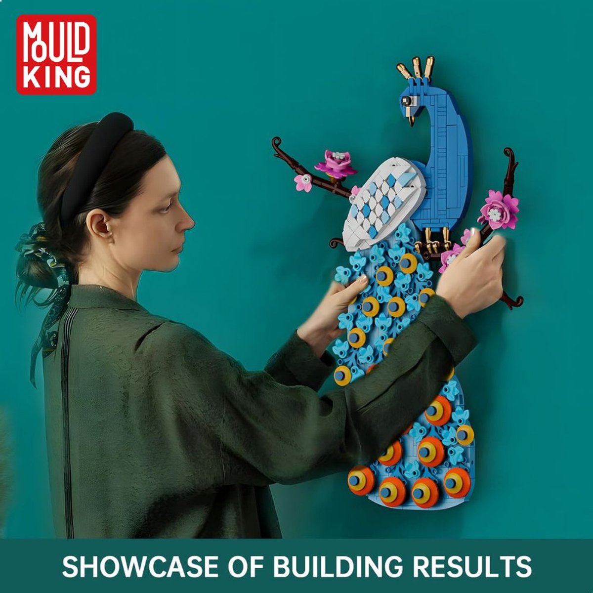 Mould King Pauw met bloemen Wall Art bouwset | Botanical flowers collection | Classic Creator STEM speelgoed bloemenpracht modelbouw | Educatief Icons kunst bloemenboeket bouwpakketten voor volwassenen & kinderen | Geschikt voor Lego | 690 bouwstenen — afbeelding 3