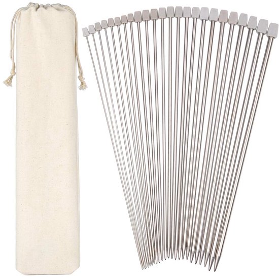 H&S 11 paar roestvrij staal enkelpuntige breinaalden kit set in koffer 2.0mm 2.5mm 3.0mm 3.5mm 4.0mm 4.5mm 5.0mm 5.5mm 6.0mm 7.0mm 8.0mm - Lange metalen breinaalden - breien stokken