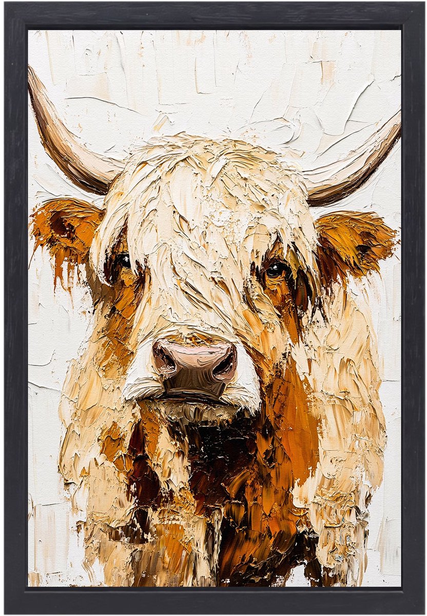Schotse hooglander in warme tinten - Hooglander schilderij - Muurdecoratie canvas koe - Ex