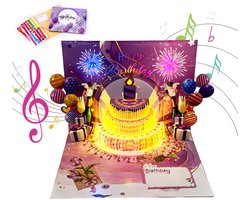 1 stuk - Greeting Happy Birthday Card - Popupkaarten - Licht en Muziek - Grappige Verjaardags Kaart - 3D wenskaart - opblaasbare LED-kaarsen - verjaardagscadeau voor vrouw, beste vrienden, kinderen, zussen, familie - paars