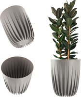 KADAX Bloempot van kunststof met natuurlijke materialen, moderne plantenpotten, plantenpot met geometrisch patroon, ronde bloempot met inzetstuk, natuurlijke bloempot, hoge bloempot (diameter 25 cm,