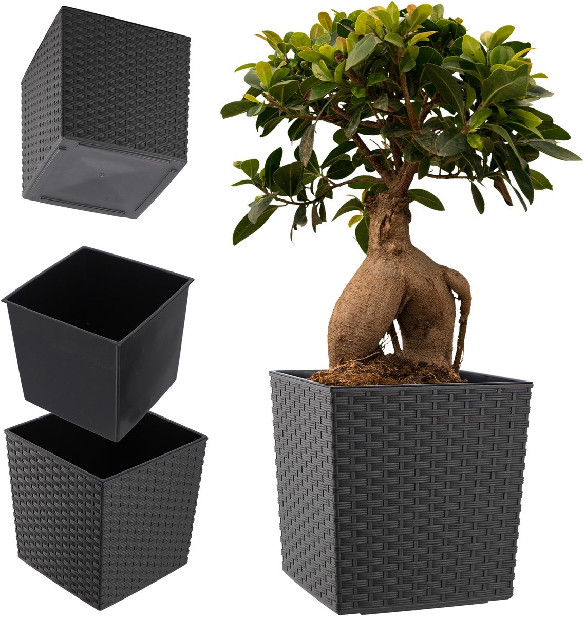 KADAX Bloempot van kunststof, weerbestendige tuinpot voor balkon, terras, binnen, lichte pot met inzet, plantenpot, bloempot (grafiet, hoogte: 19,5 cm)