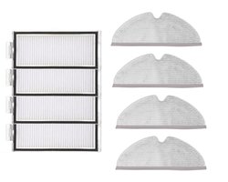 HEPA-filter en wasbare doekjes - geschikt voor Roborock T8/Q7+ / Q7 Max+ robotstofzuigers - reserveonderdelen - schoonmaken - huishoudelijk - set van 8 stuks (4 filters + 4 wasbare doekjes)