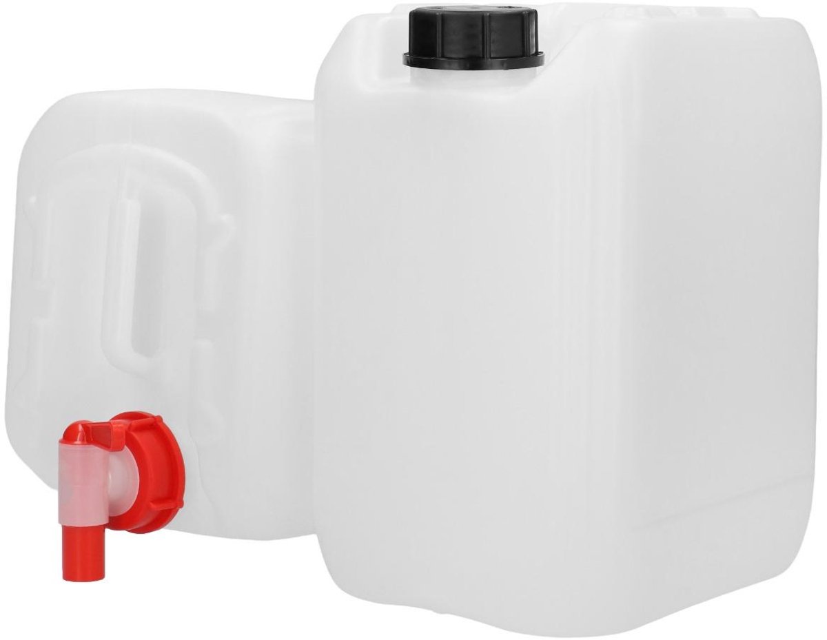 2 x 10.000 ml Jerrycan UN gekeurd HDPE naturel + 2x Dop Zwart + 1x Tap kraan - BPA Vrij - Niet Breekbaar - Jerrycan UN gekeurd - 2 stuks