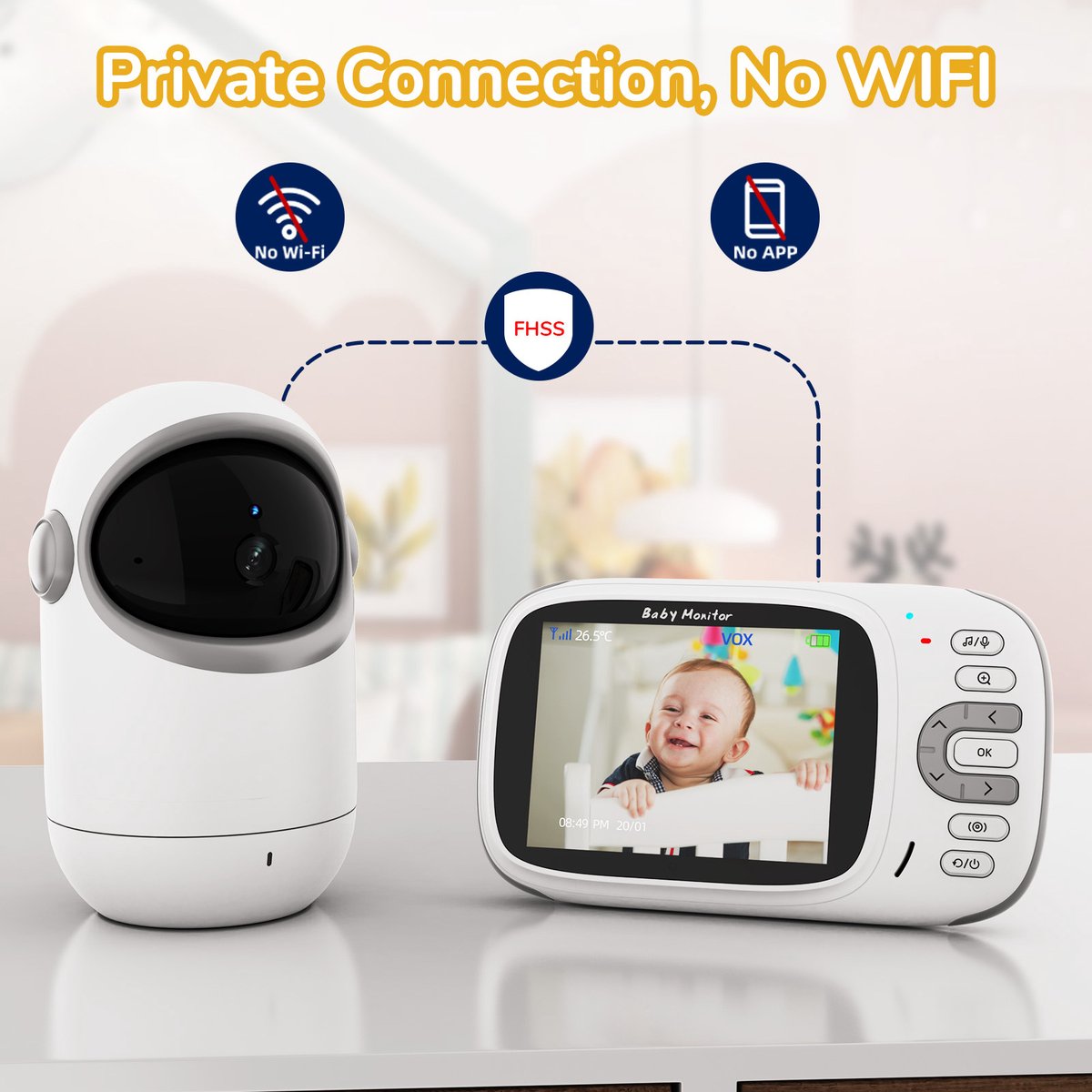 OnmiMartBabyfoon - Babyfoon met camera - Op afstand bestuurbaar - Video & Audio - Baby monitor-Premium Baby Monitor-3.2 Inch LCD Baby Monitor--Tweerichtings-intercom - Bevat 8 slaapliedje – foto 2