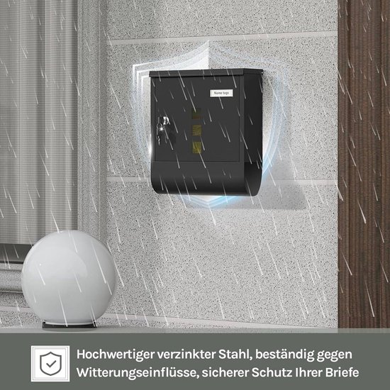 WOLTU Brievenbus met krantenvak, kijkvenster, brievenbus met naamplaatje, afsluitbaar, incl. 2 sleutels, modern, grijs, 33,5 x 30 x 9,5 cm