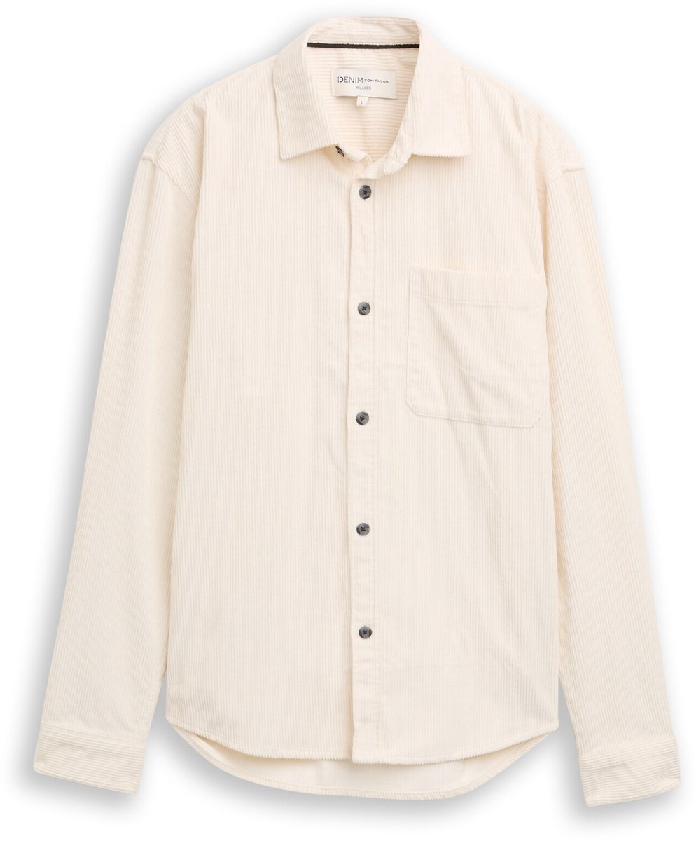 Tom Tailor Denim - Relaxed corduroy overhemd met borstzak - Maat XL - Gardenia White