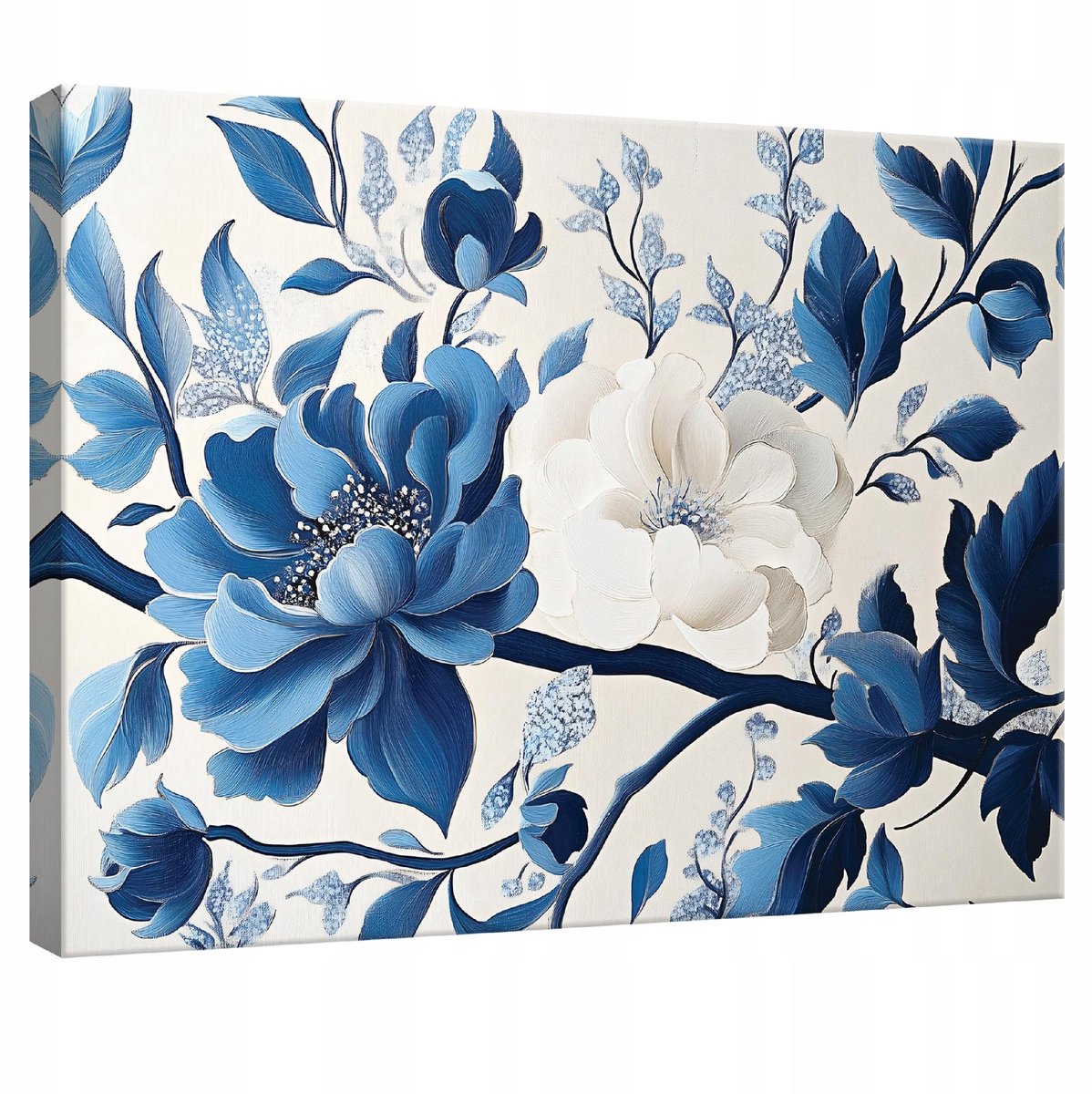 WALLARENA Canvas schilderij - 60x40 cm - bloemen in blauw voor slaapkamer, woonkamer, keuken multikleurig
