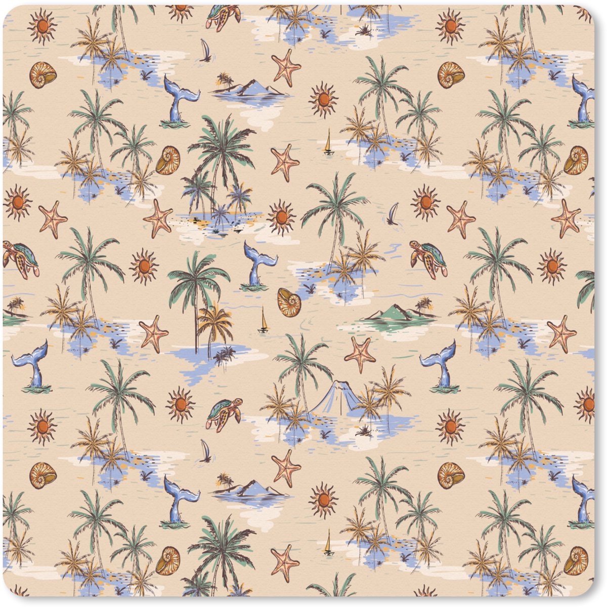 Muismat 20x20 cm - Mousepad Kust - Zee - Eiland - Walrus - Muismatten